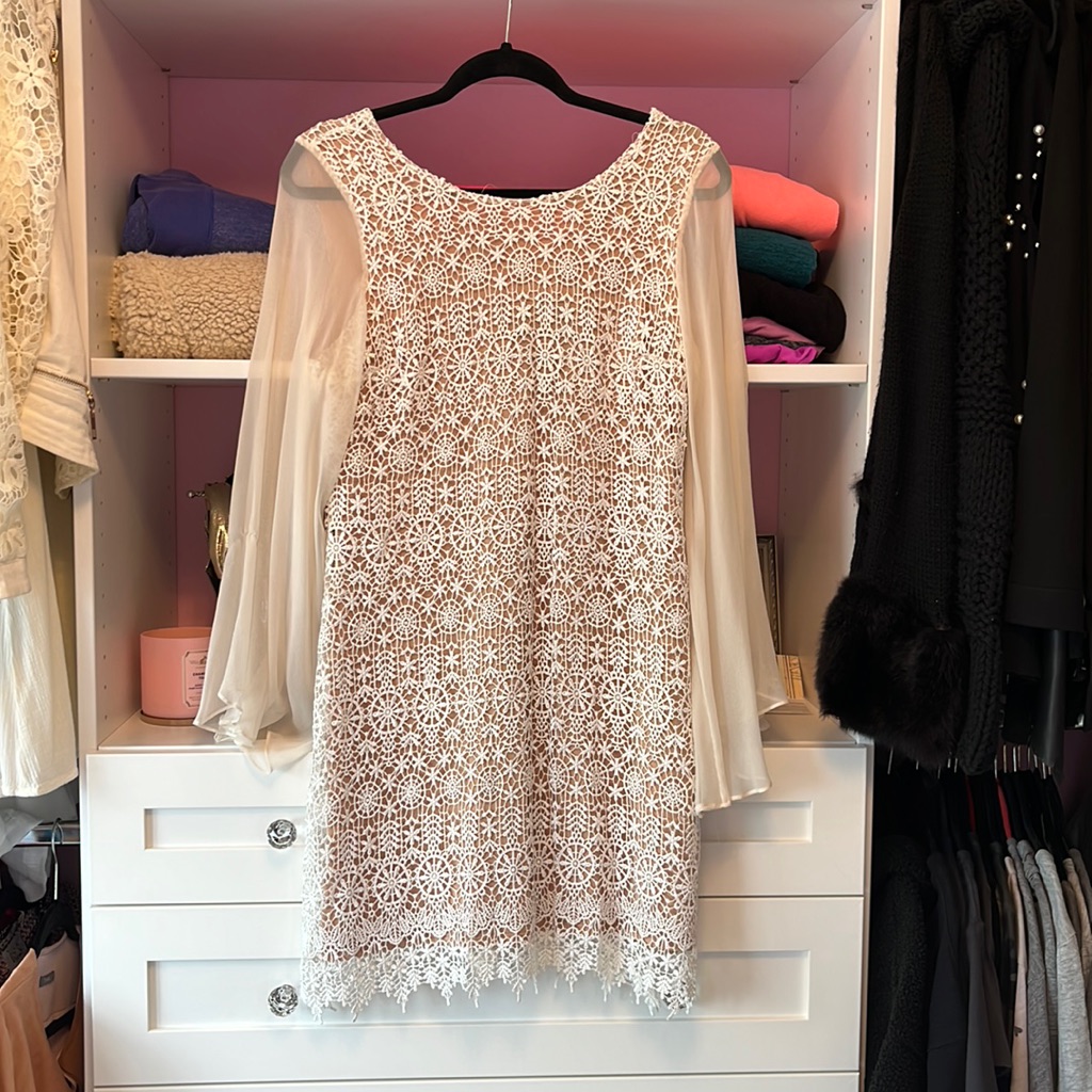 Nwt Gorgeous Lace Dress With Sheer Sleeves